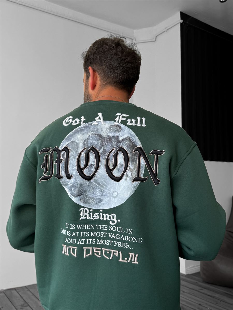 Koyu Yeşil Moon Nakışlı Sweatshirt YP-4040