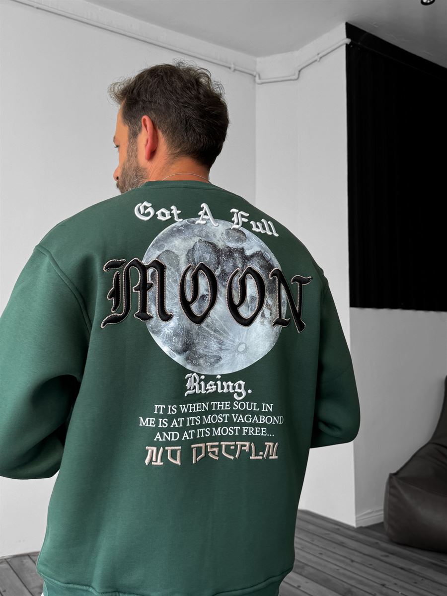 Koyu Yeşil Moon Nakışlı Sweatshirt YP-4040