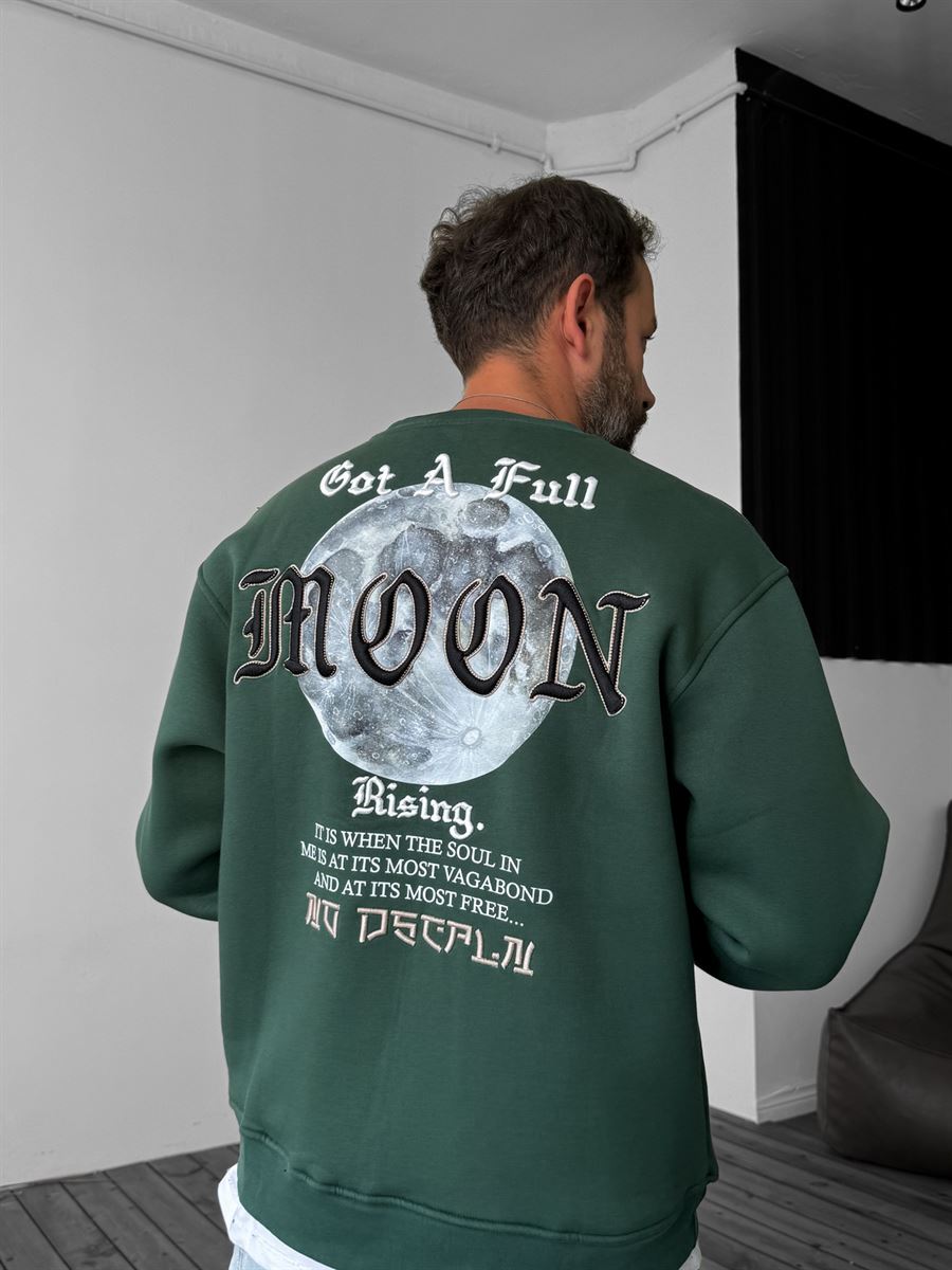 Koyu Yeşil Moon Nakışlı Sweatshirt YP-4040