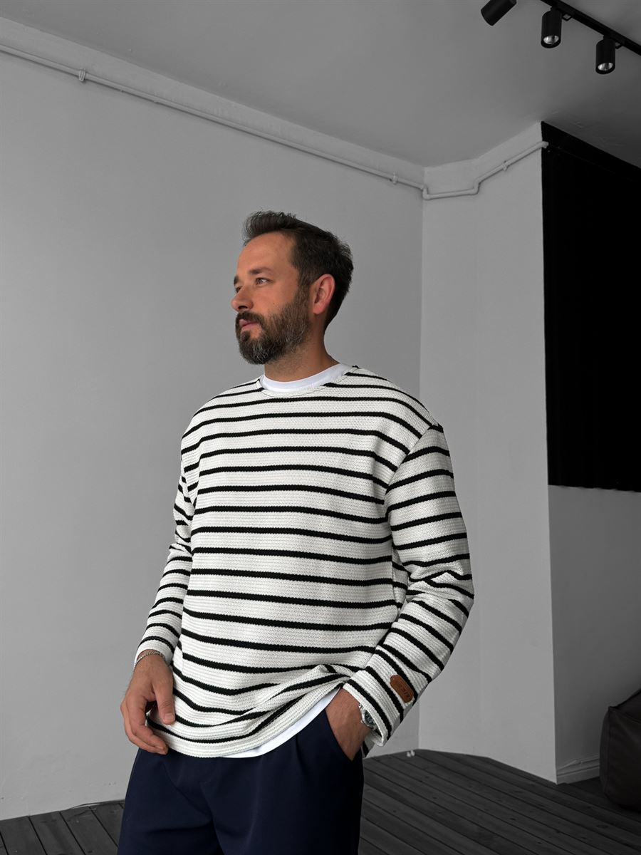 Siyah Çizgili Triko Sweatshirt G-5238/4