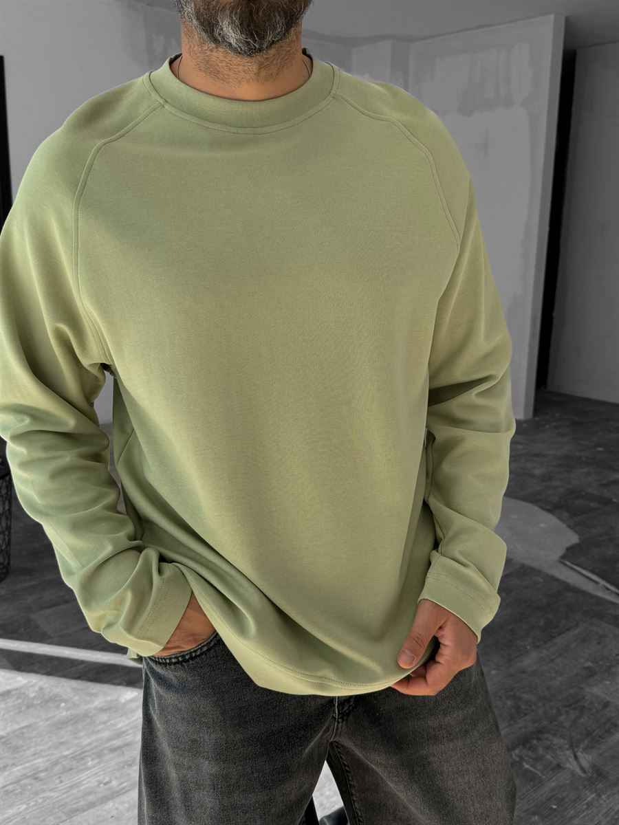 Fıstık Yeşili Geniş Yaka İnce Sweatshirt KE-416