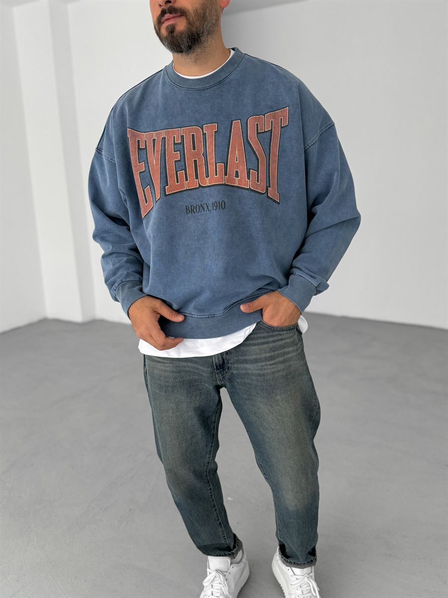 Mavi Everlast Baskılı Sweatshirt JJ-211