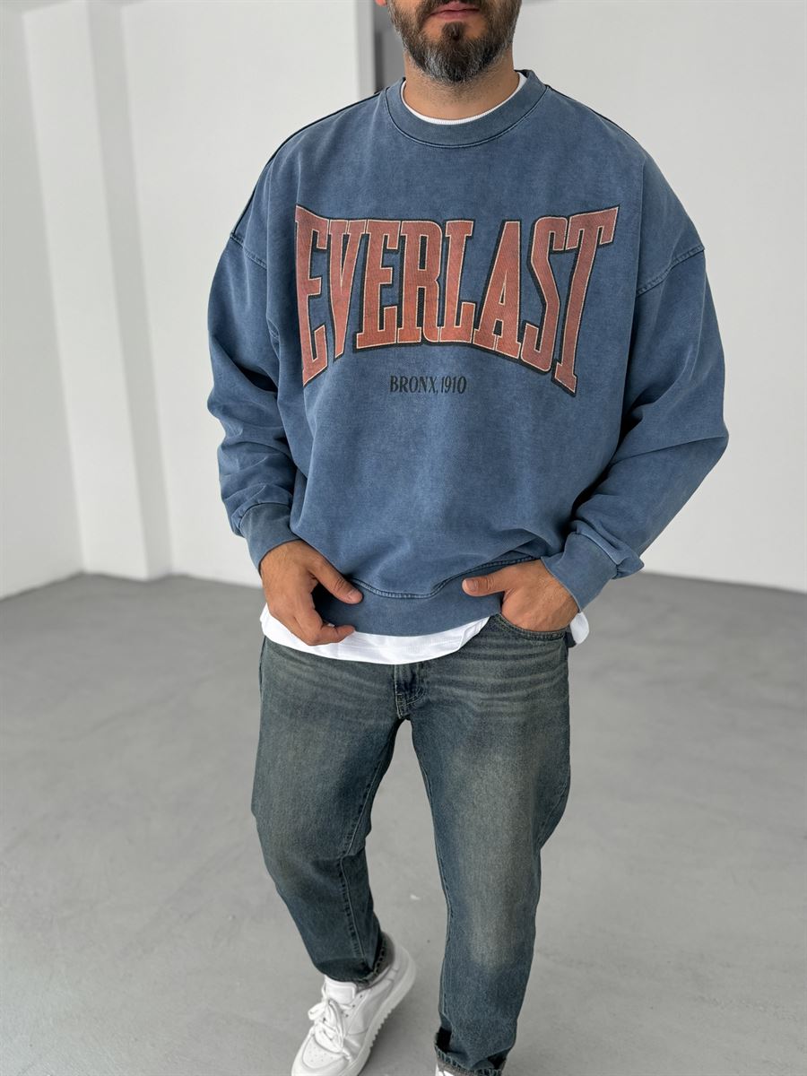 Mavi Everlast Baskılı Sweatshirt JJ-211