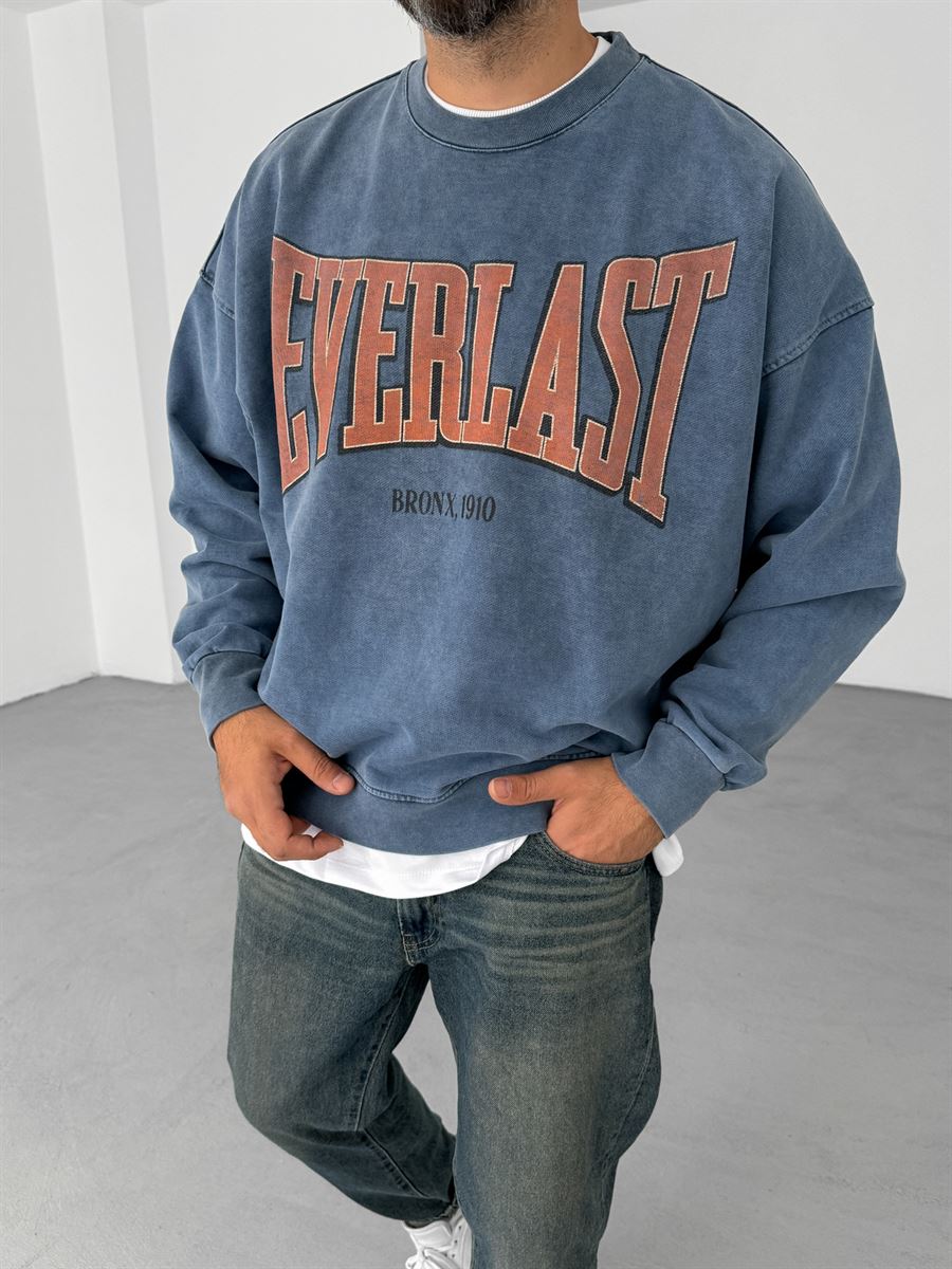 Mavi Everlast Baskılı Sweatshirt JJ-211