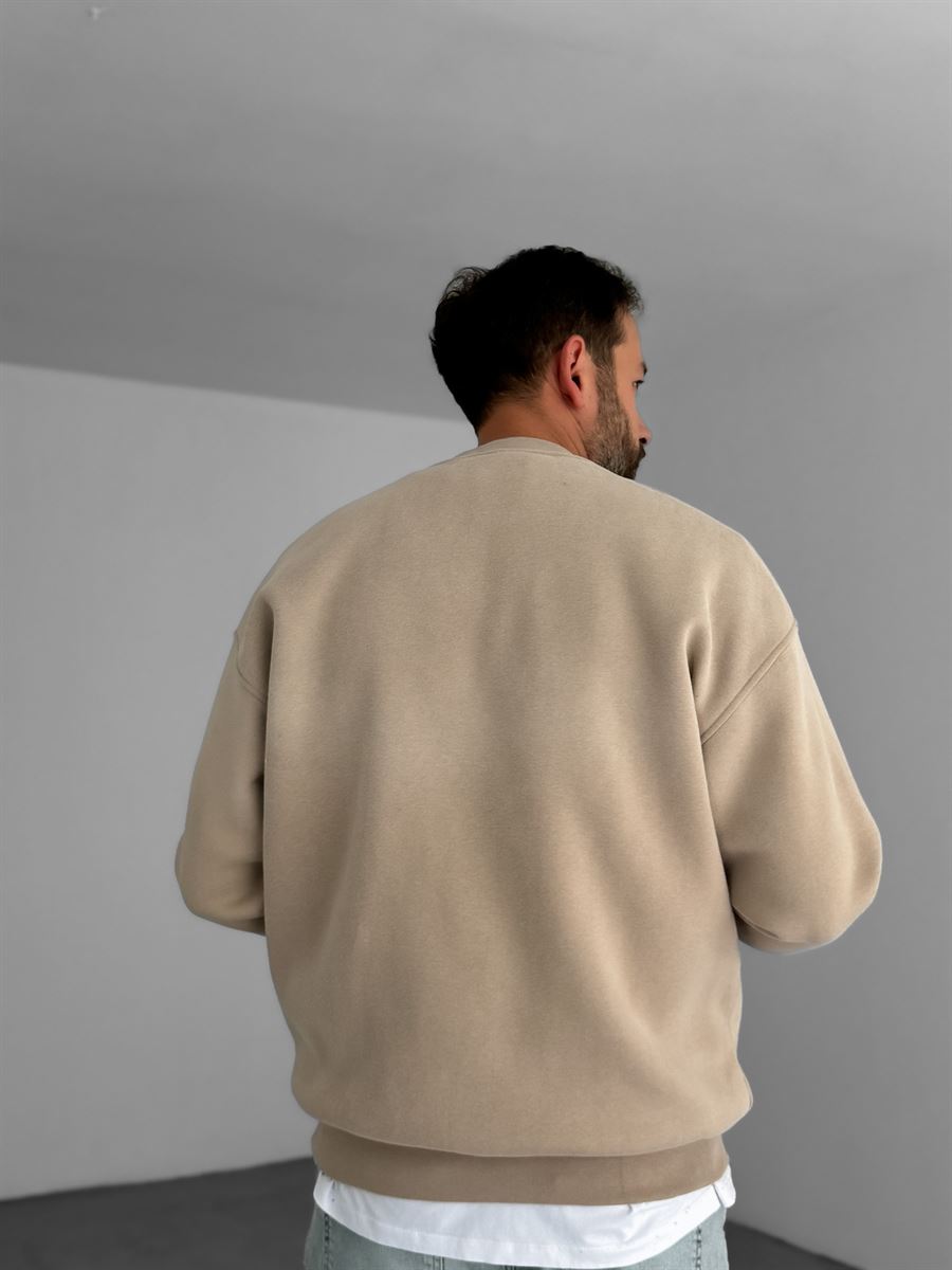 Bej Yıkamalı Oversize Sweat C-700/025