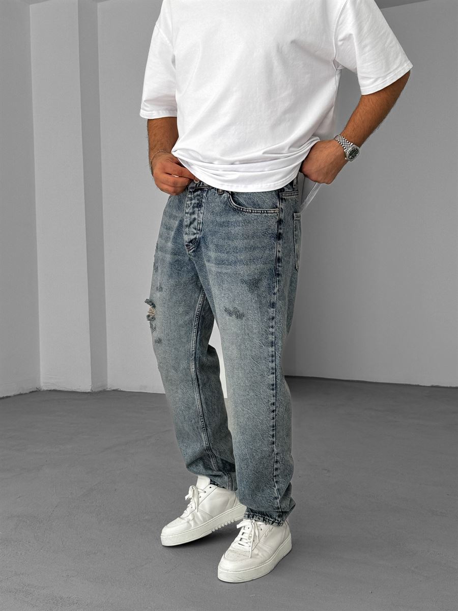 Açık Mavi Tek Yırtıklı Baggy Jean KE-609