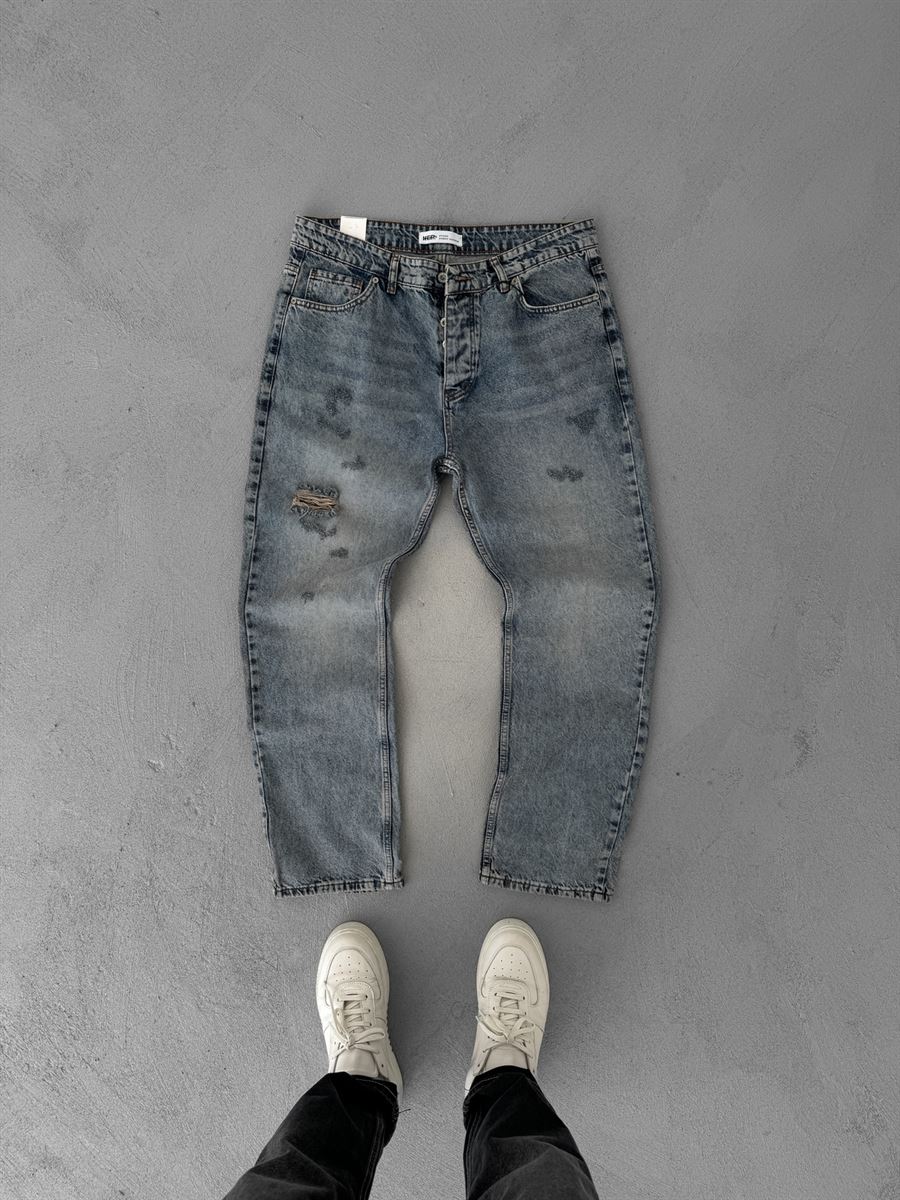 Açık Mavi Tek Yırtıklı Baggy Jean KE-609