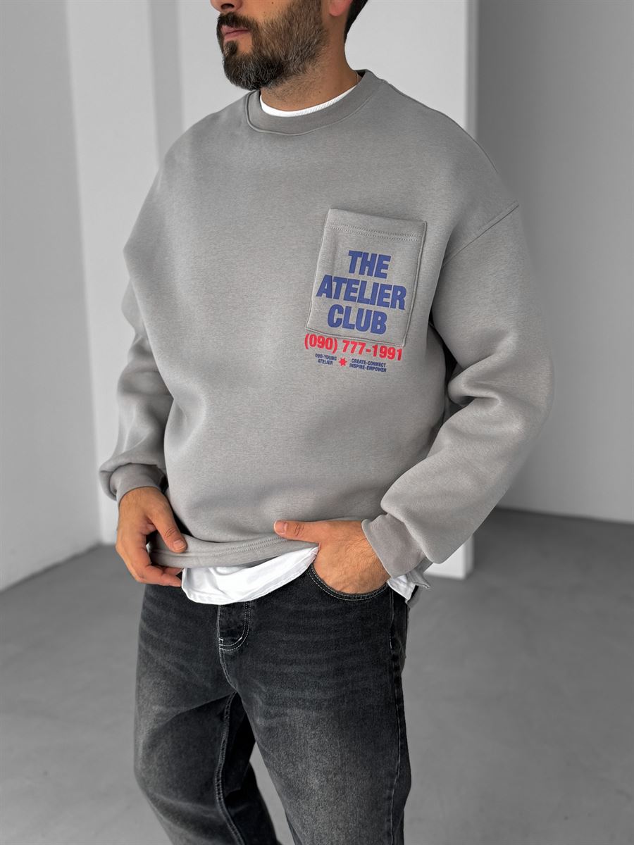 Ice Gri Cebi Baskılı Sweatshirt V-10-43