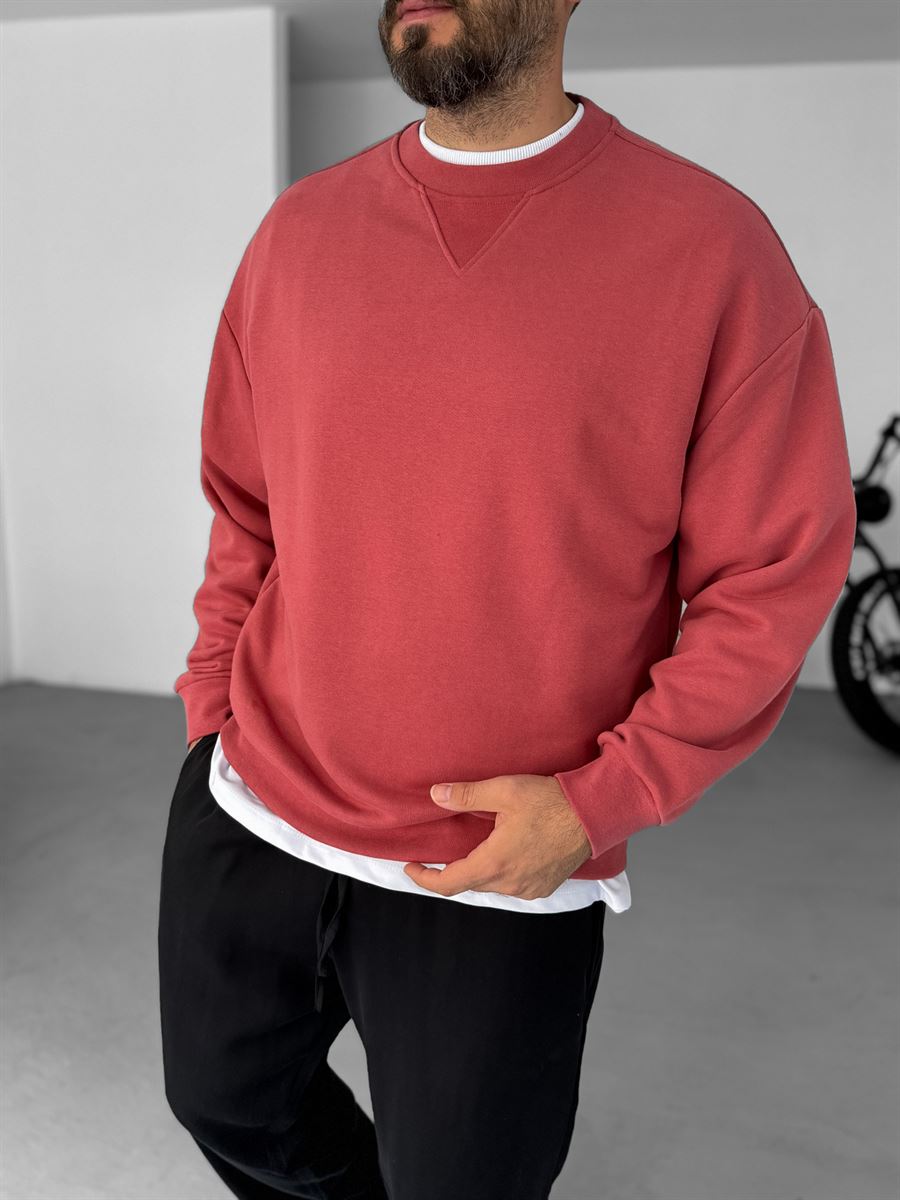 Gül Kurusu V Dikiş Basic Sweatshirt KE-418