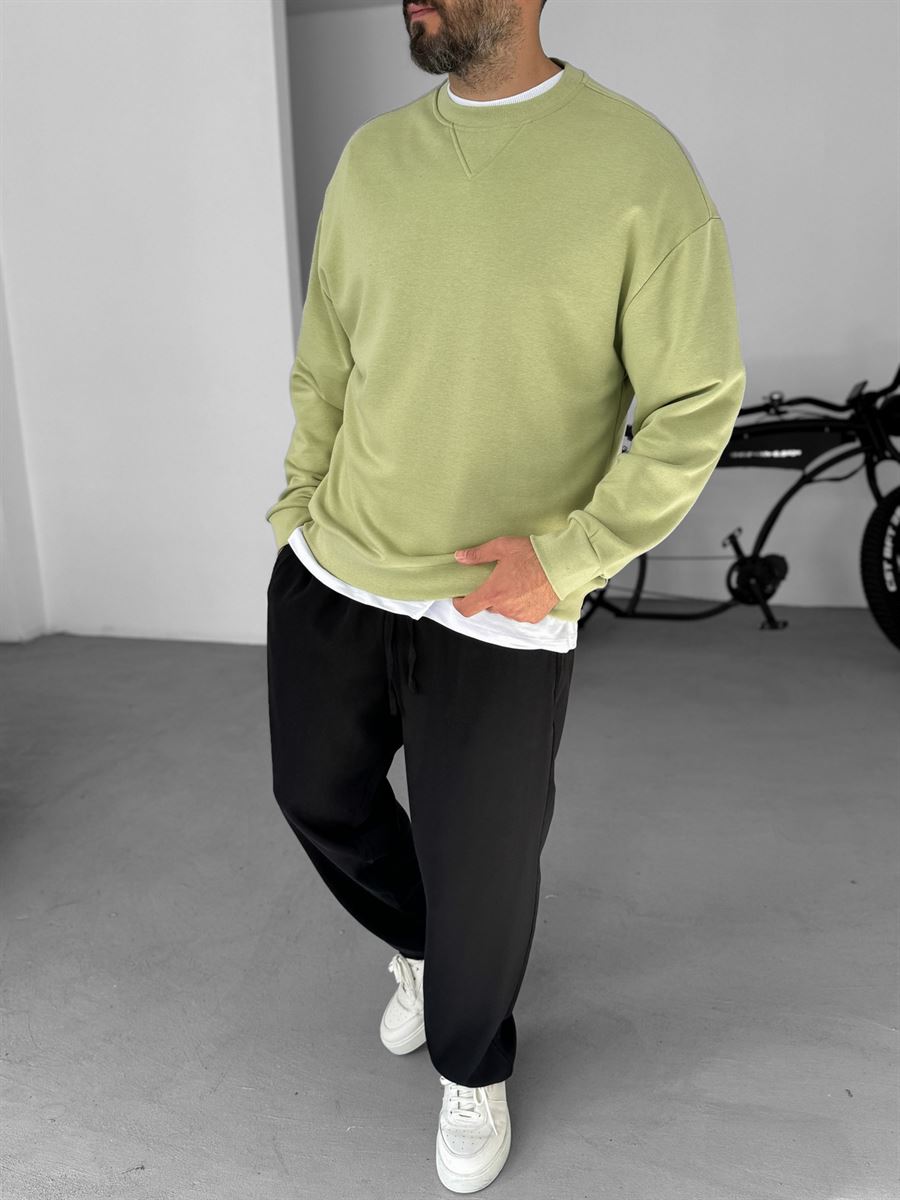 Fıstık Yeşili V Dikiş Basic Sweatshirt KE-418