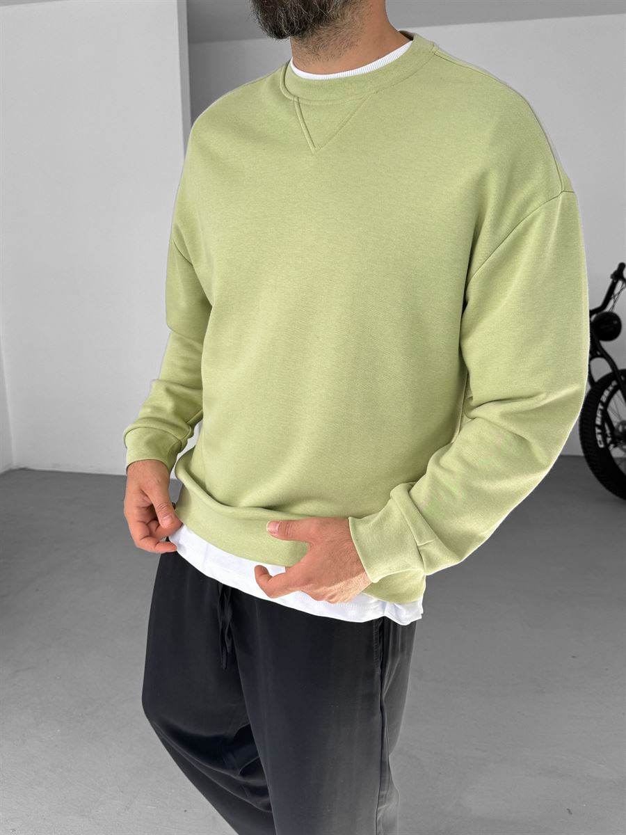 Fıstık Yeşili V Dikiş Basic Sweatshirt KE-418