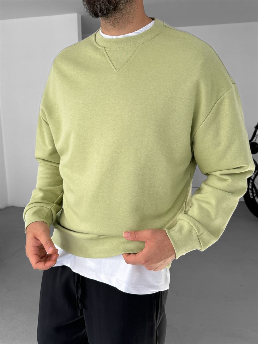 Fıstık Yeşili V Dikiş Basic Sweatshirt KE-418