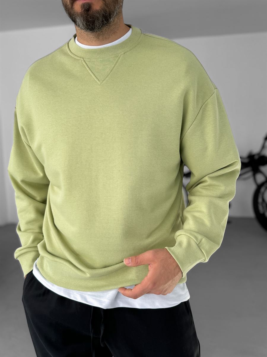 Fıstık Yeşili V Dikiş Basic Sweatshirt KE-418