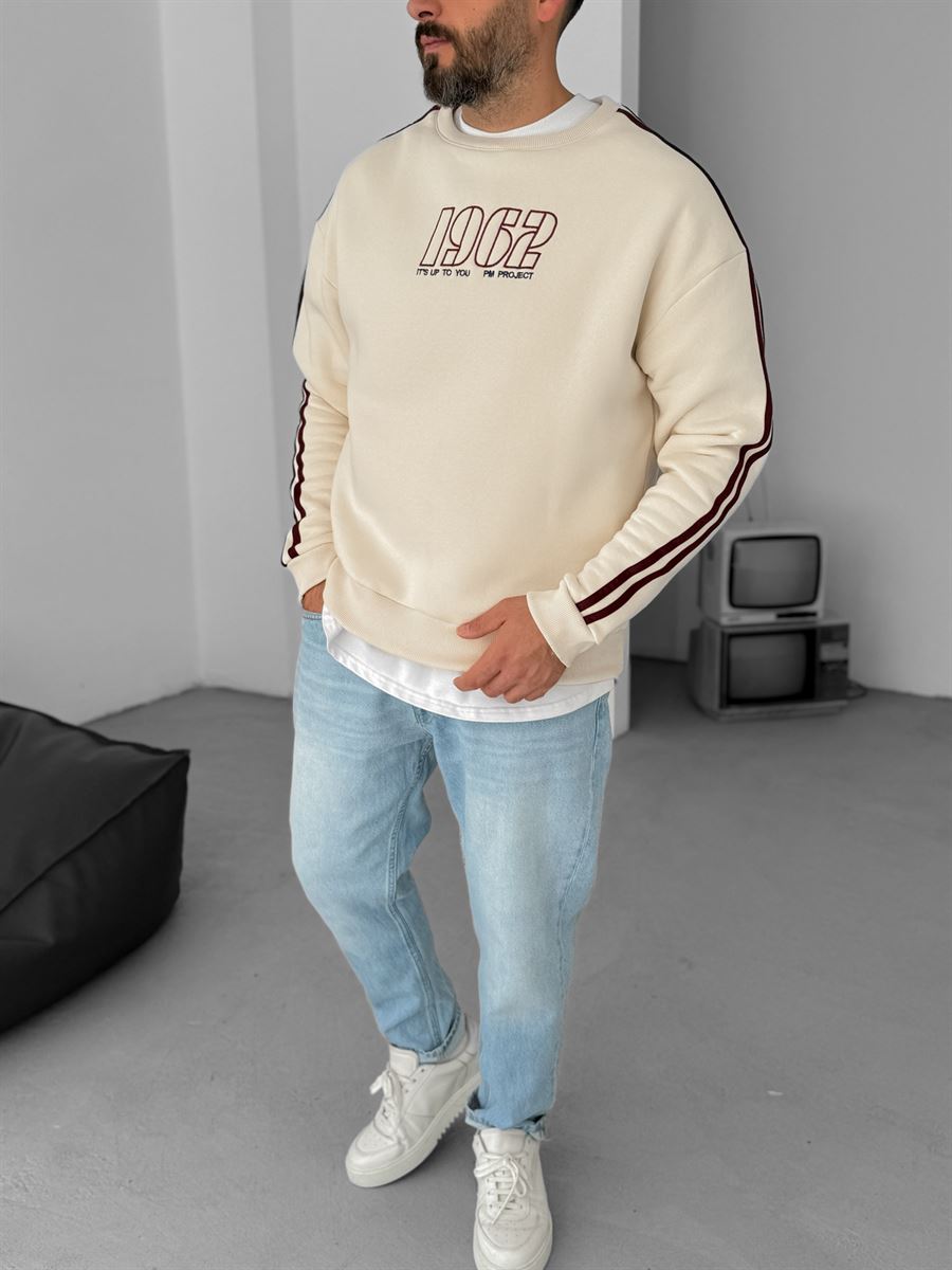 Bej 1962 Nakışlı Sweatshirt PM-149