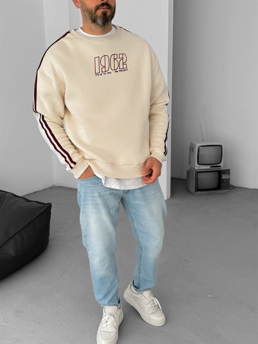 Bej 1962 Nakışlı Sweatshirt PM-149