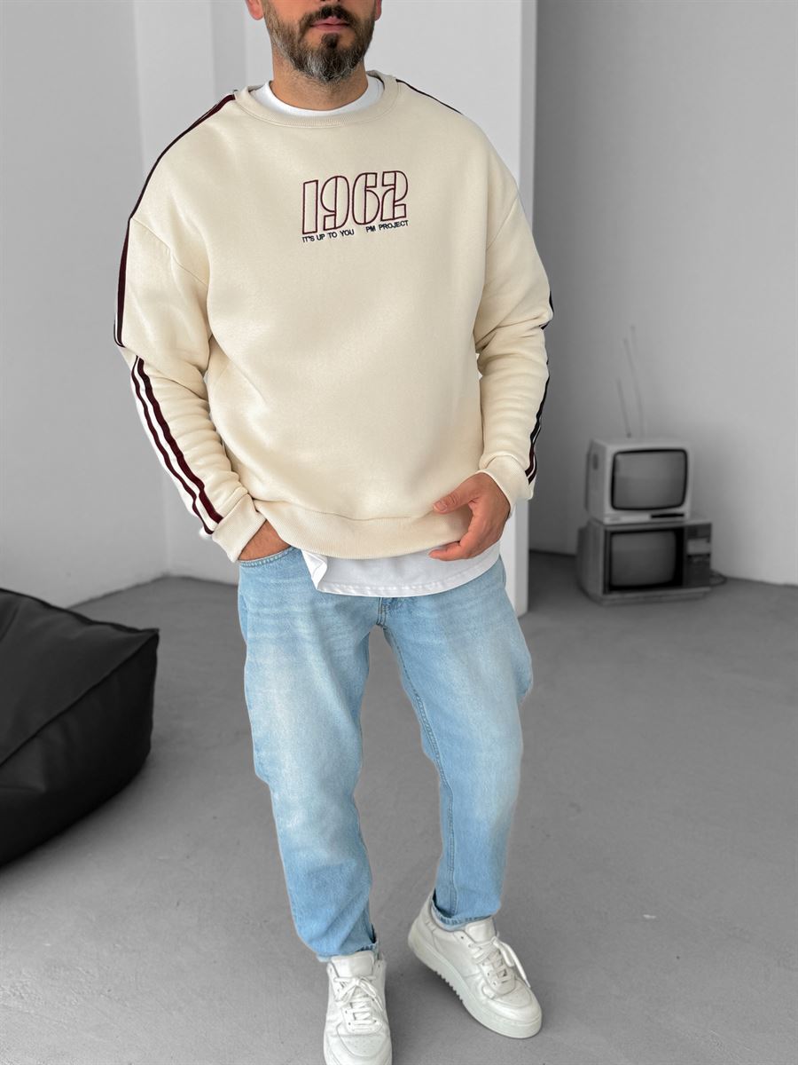 Bej 1962 Nakışlı Sweatshirt PM-149