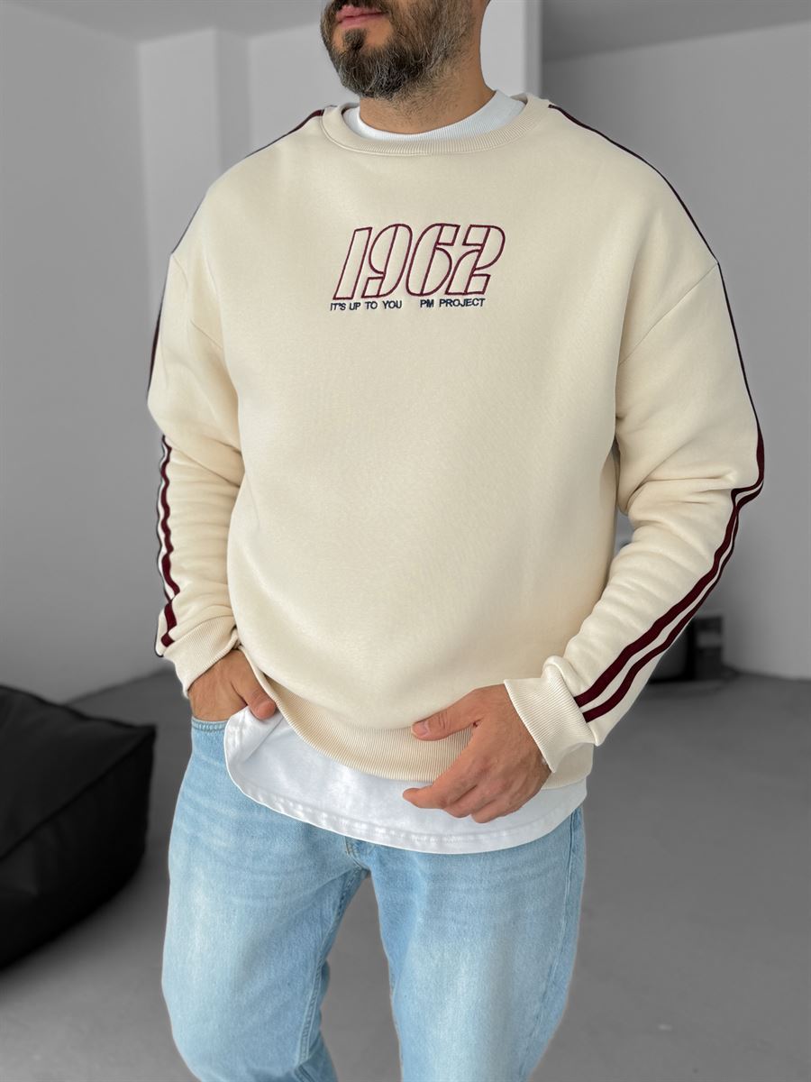 Bej 1962 Nakışlı Sweatshirt PM-149