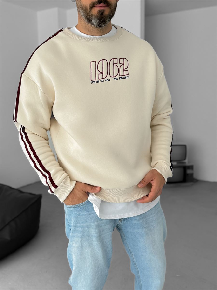 Bej 1962 Nakışlı Sweatshirt PM-149