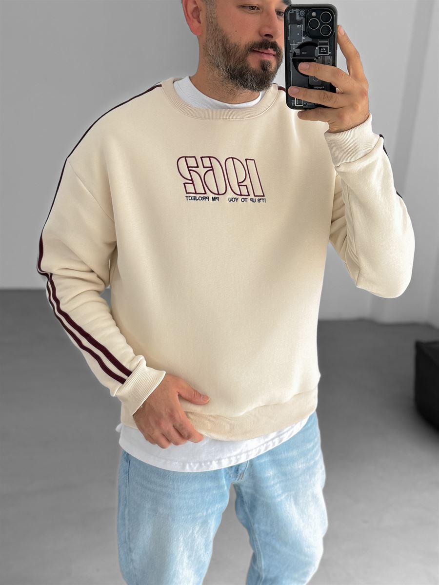 Bej 1962 Nakışlı Sweatshirt PM-149