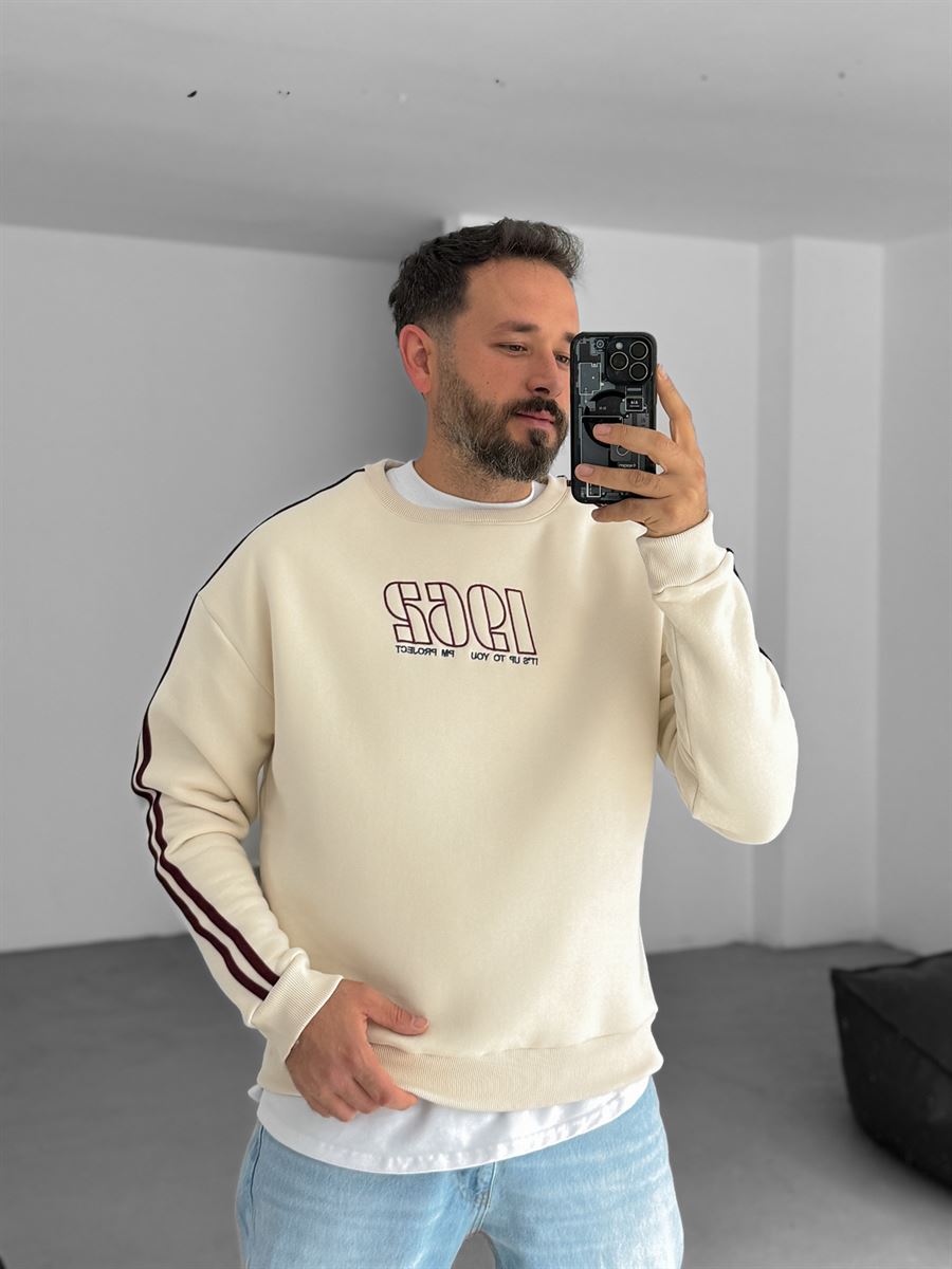 Bej 1962 Nakışlı Sweatshirt PM-149