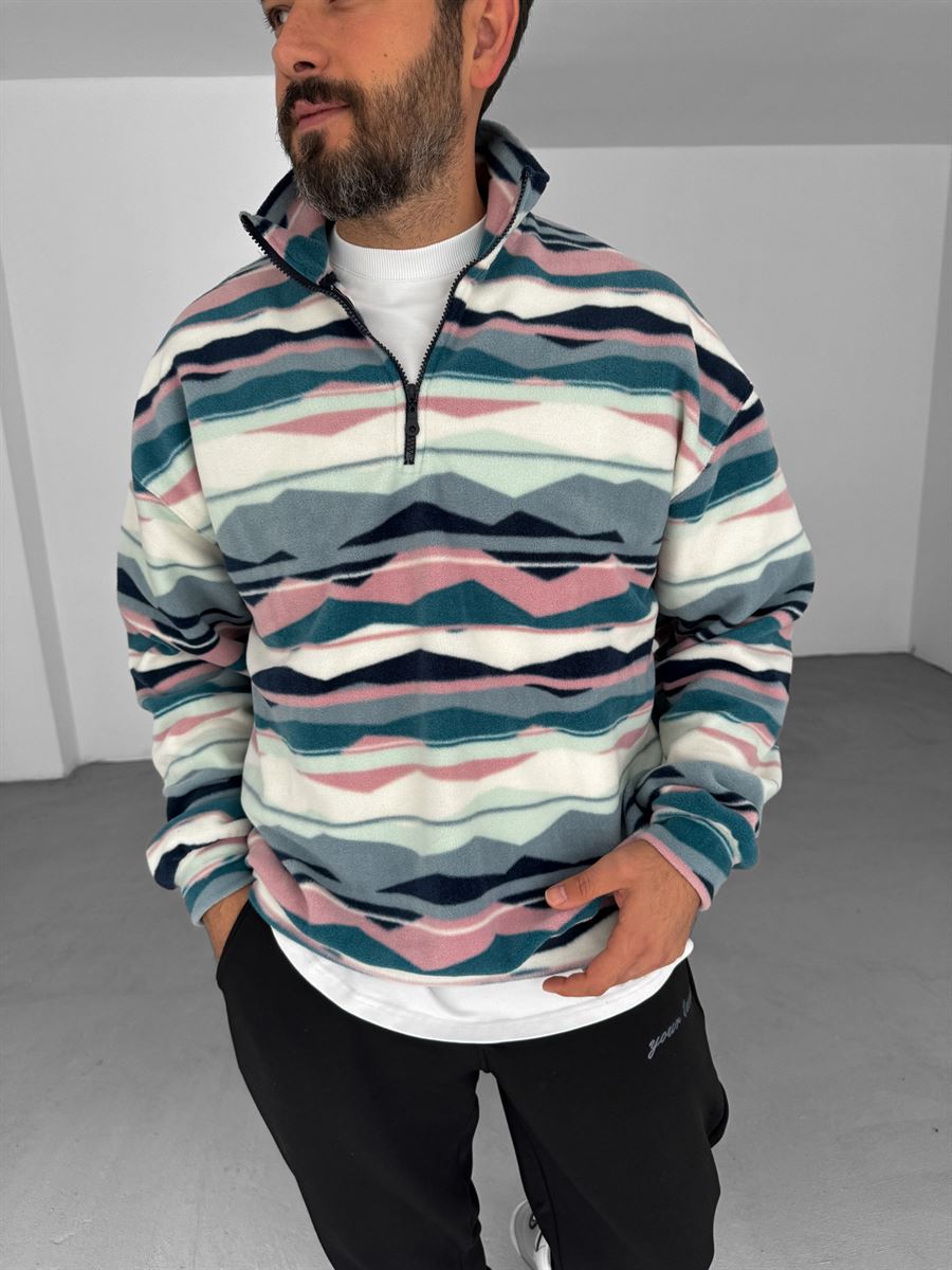 Renkli Yarım Fermuarlı Polar Sweatshirt PM-150