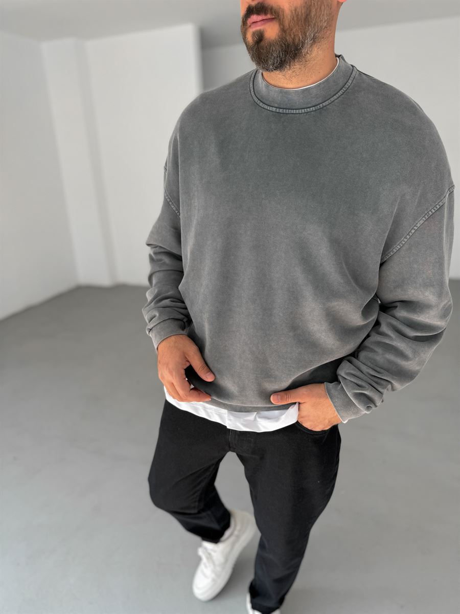 Gri Yıkamalı Basic Sweatshirt DF-2065