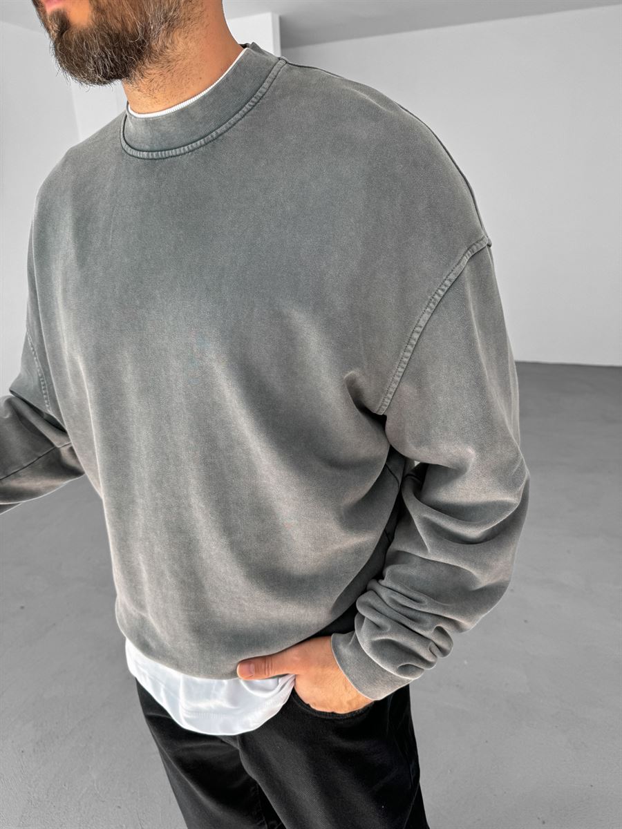 Gri Yıkamalı Basic Sweatshirt DF-2065