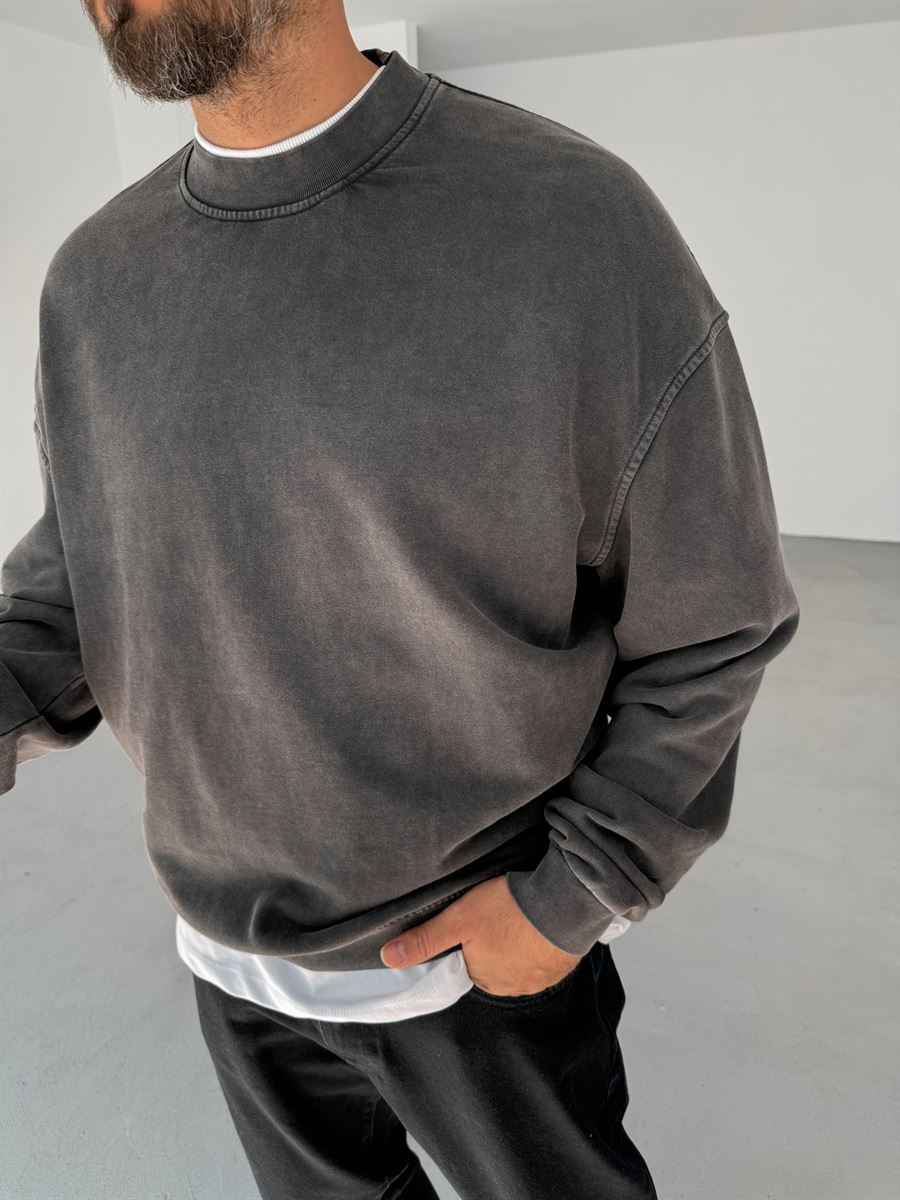 Antrasit Yıkamalı Basic Sweatshirt DF-2065