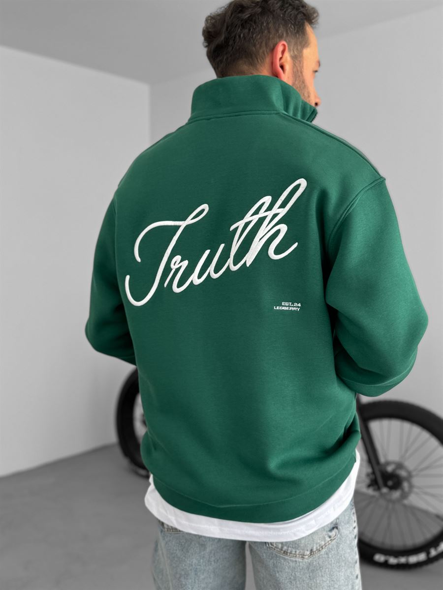 Koyu Yeşil Truth Nakışlı Yarım Fermuralı Sweat LB-1006