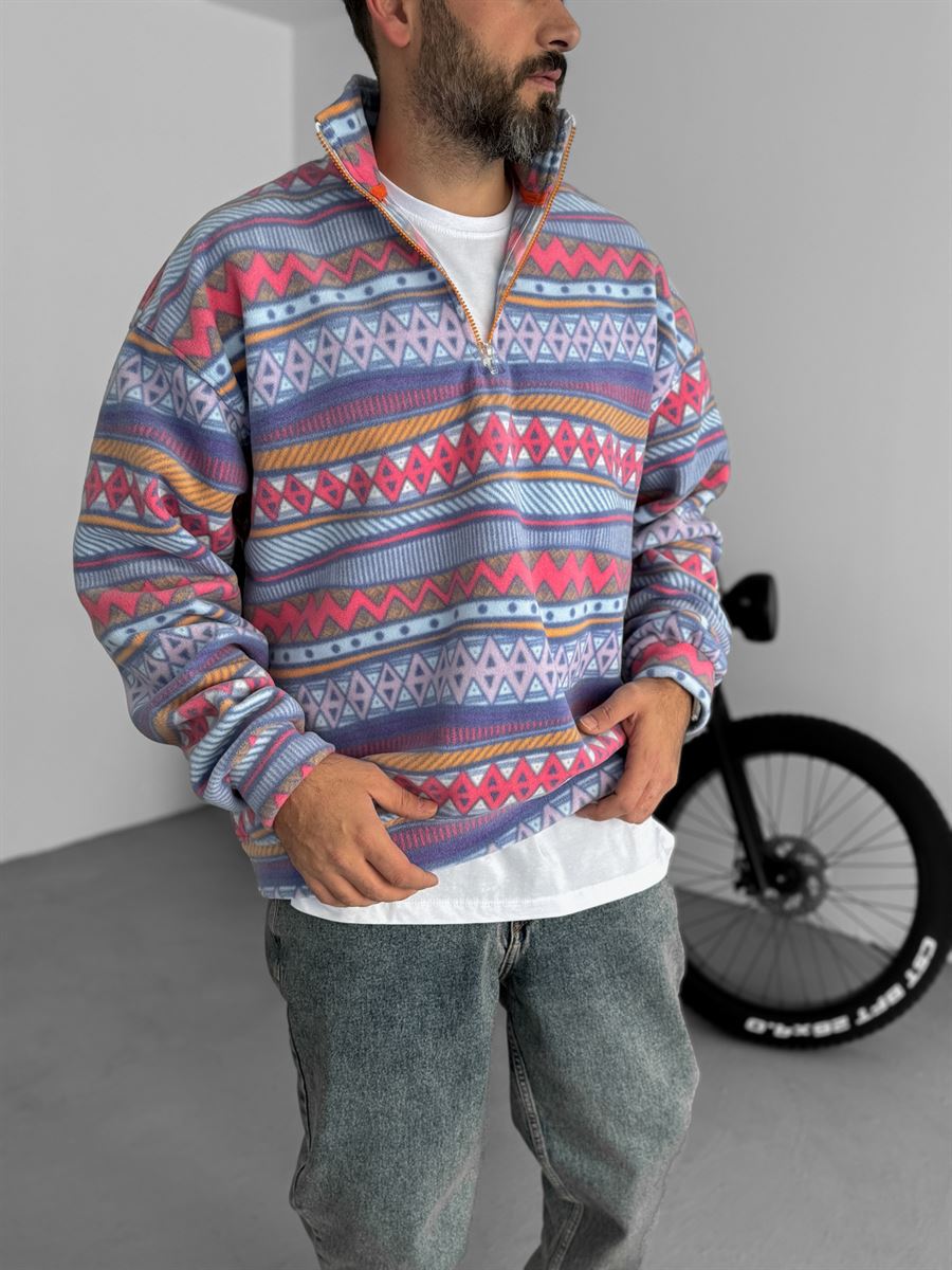 Renkli Zigzag Desenli Polar Sweatshirt PM-154