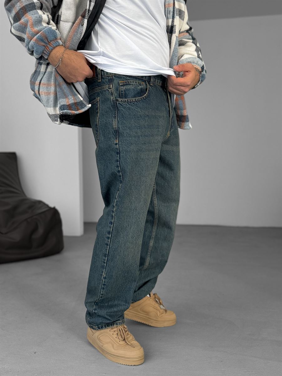 Koyu Mavi Asit Yıkamalı Baggy Jean DF-2573