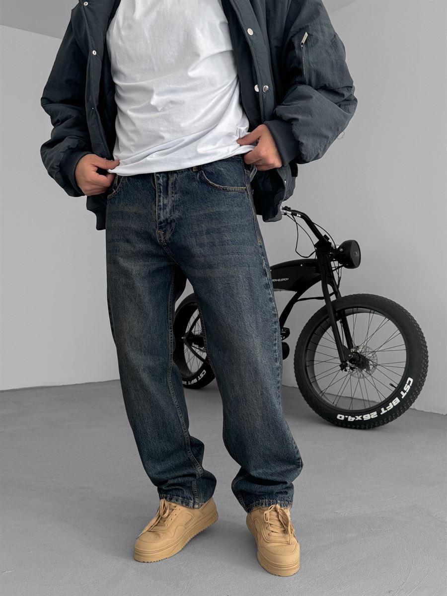 Lacivert Asit Yıkamalı Baggy Jean DF-2573