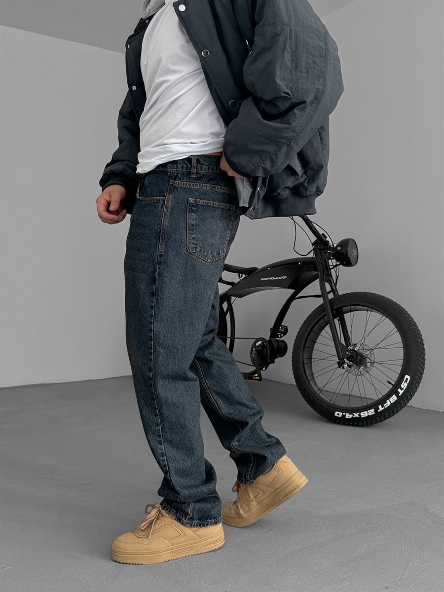 Lacivert Asit Yıkamalı Baggy Jean DF-2573