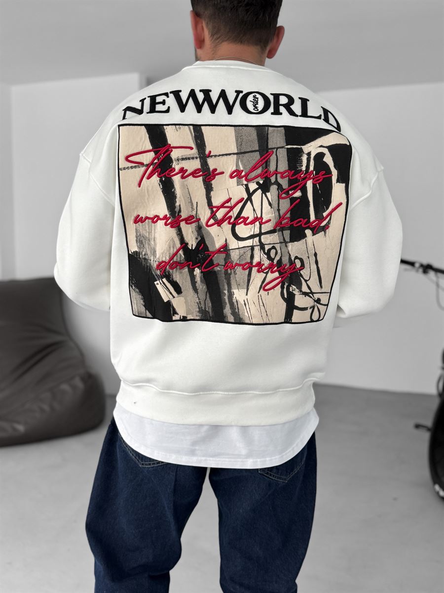 Beyaz New World Sırt Patchli Sweat JJ-228