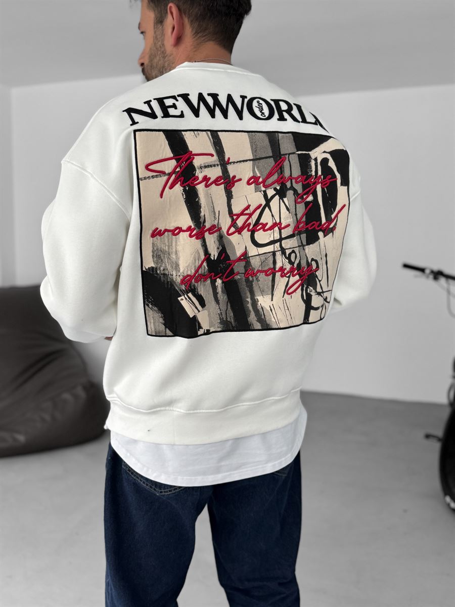 Beyaz New World Sırt Patchli Sweat JJ-228