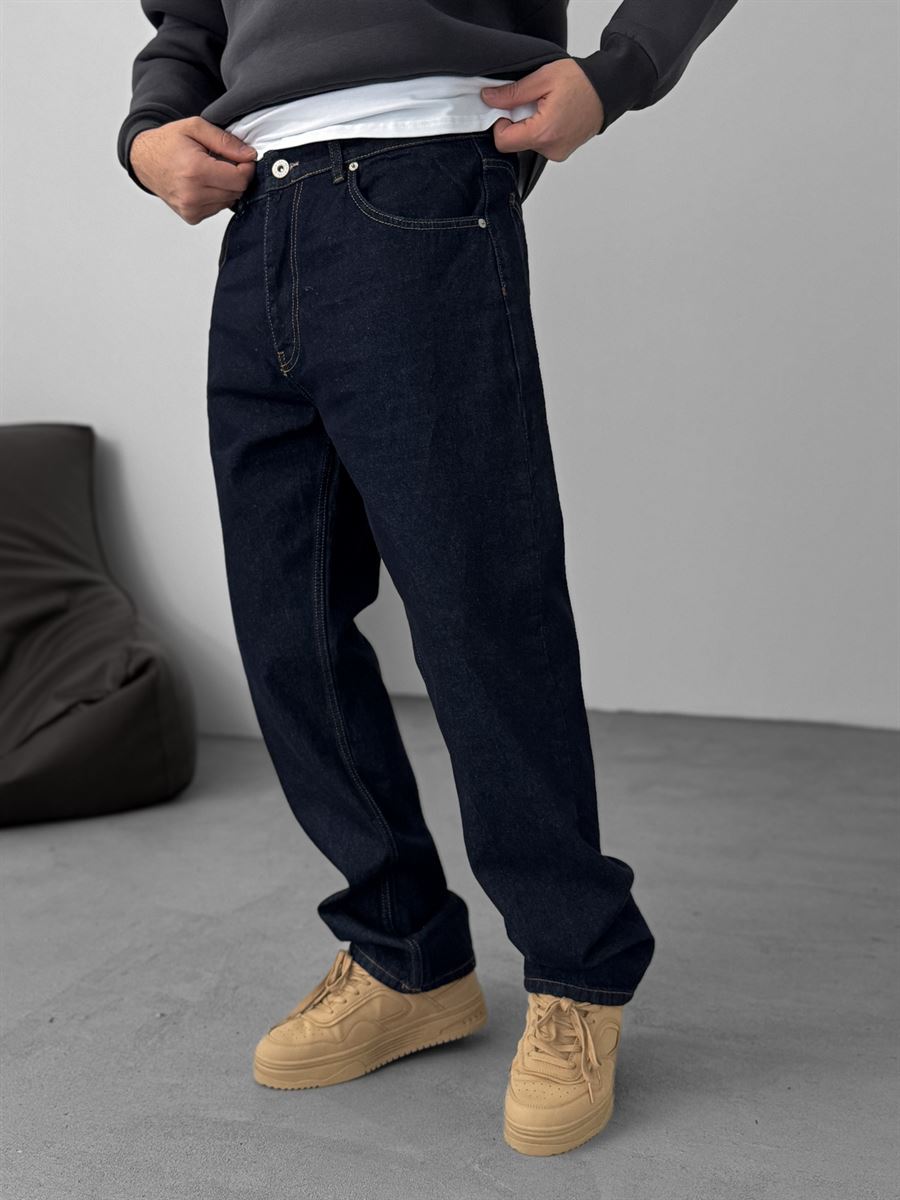 Lacivert Dikişli Baggy Jean GJ-16636