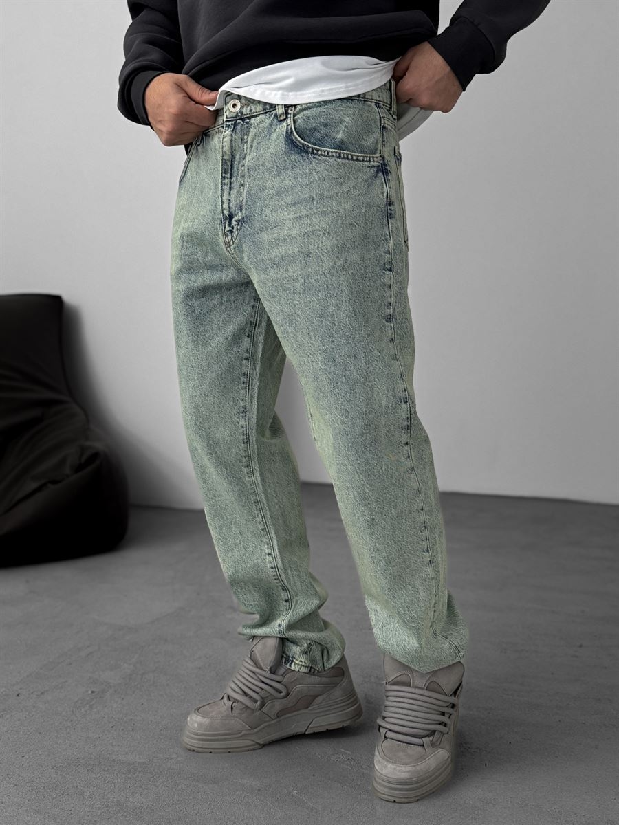 Su Yeşili Eskitme Efektli Baggy Jean GJ-16570