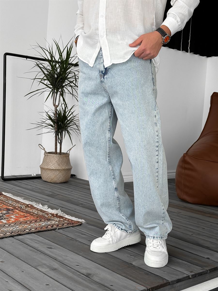 Buz Mavisi Yıkamalı Baggy Jean KE-704