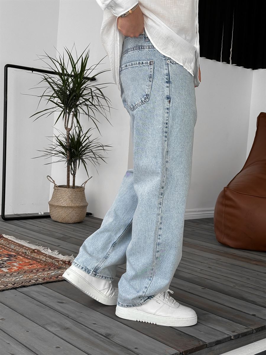 Buz Mavisi Yıkamalı Baggy Jean KE-704