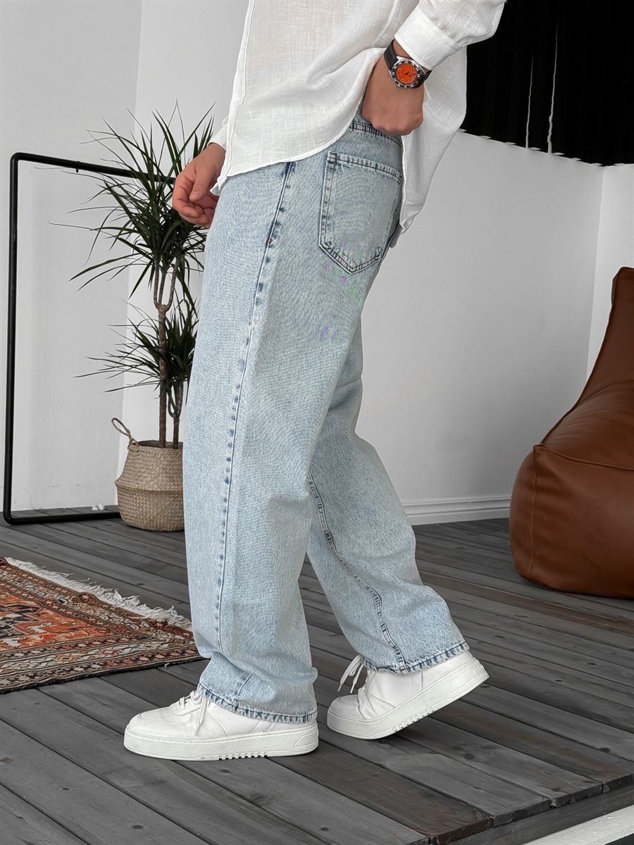 Buz Mavisi Yıkamalı Baggy Jean KE-704