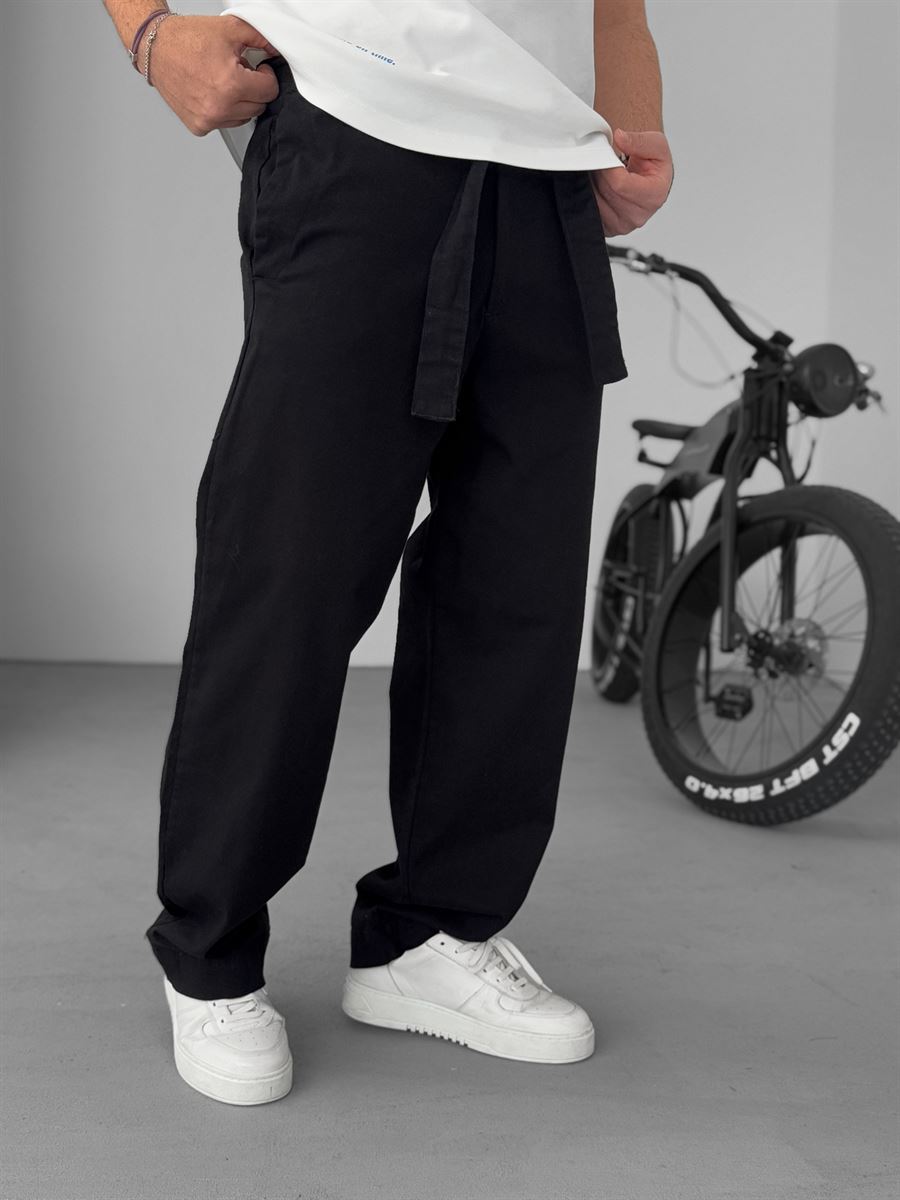 Siyah Basic Kuşaklı Baggy Pantolon KE-1006/1010