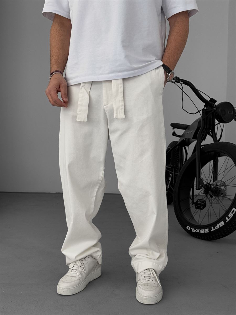 Ekru Basic Kuşaklı Baggy Pantolon KE-1006/1010