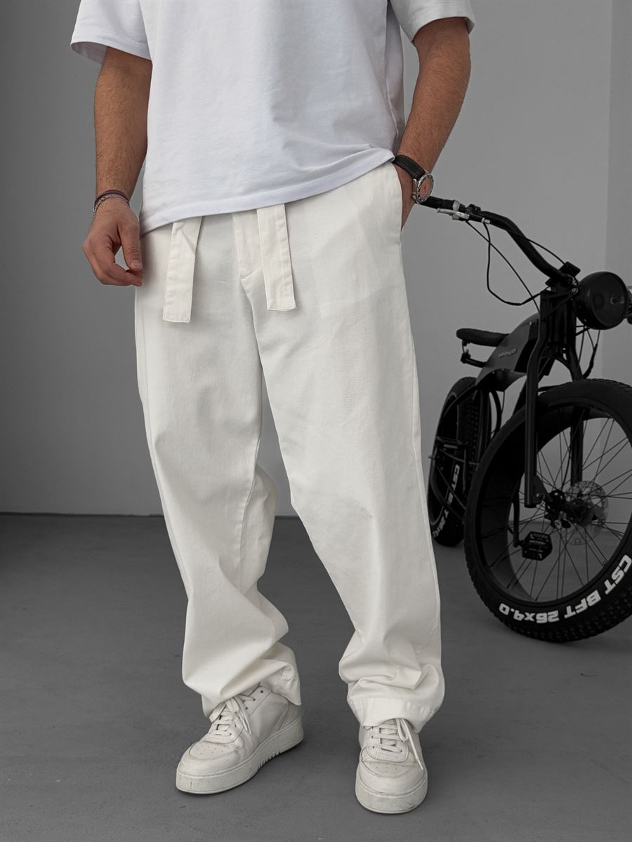 Ekru Basic Kuşaklı Baggy Pantolon KE-1006/1010