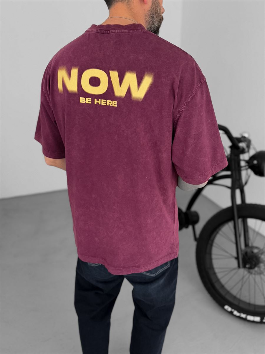 Bordo Be Here Baskılı T-Shirt YP-5002