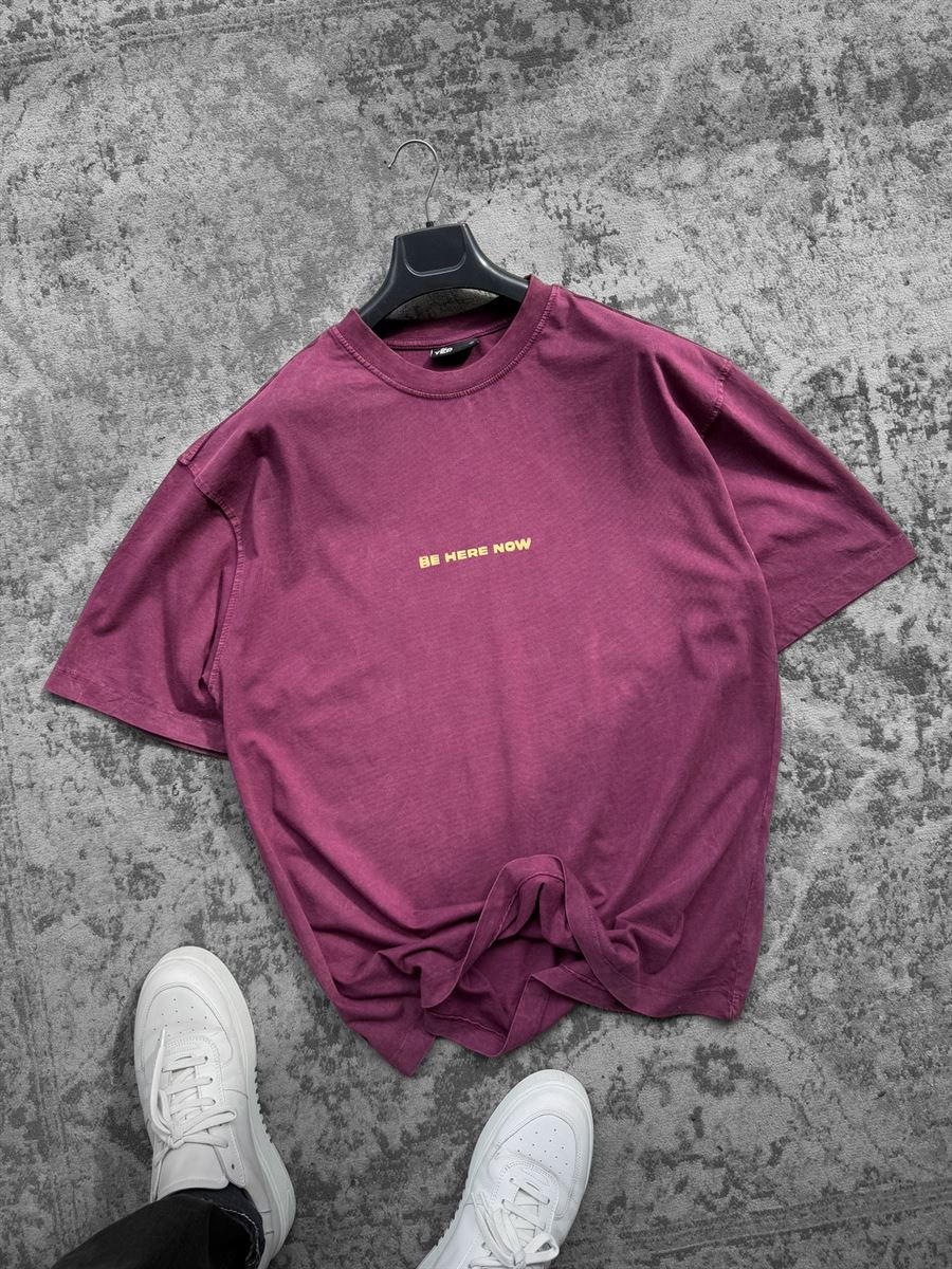 Bordo Be Here Baskılı T-Shirt YP-5002