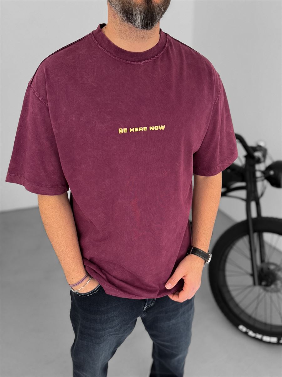 Bordo Be Here Baskılı T-Shirt YP-5002