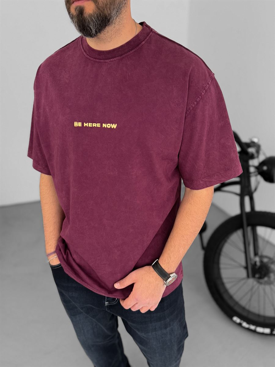 Bordo Be Here Baskılı T-Shirt YP-5002