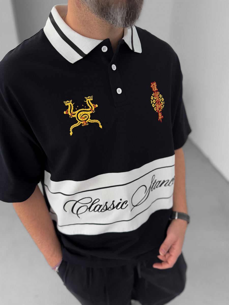 Siyah Classic Nakışlı Parçalı T-Shirt YP-5023