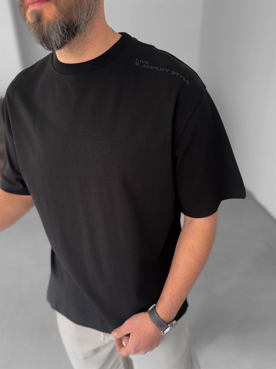 Siyah Simplify Kabartmalı T-Shirt YP-5003