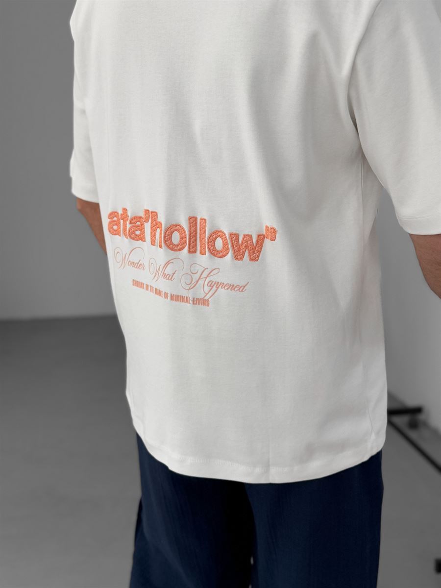 Beyaz Data Hollow Nakışlı T-Shirt YP-5047